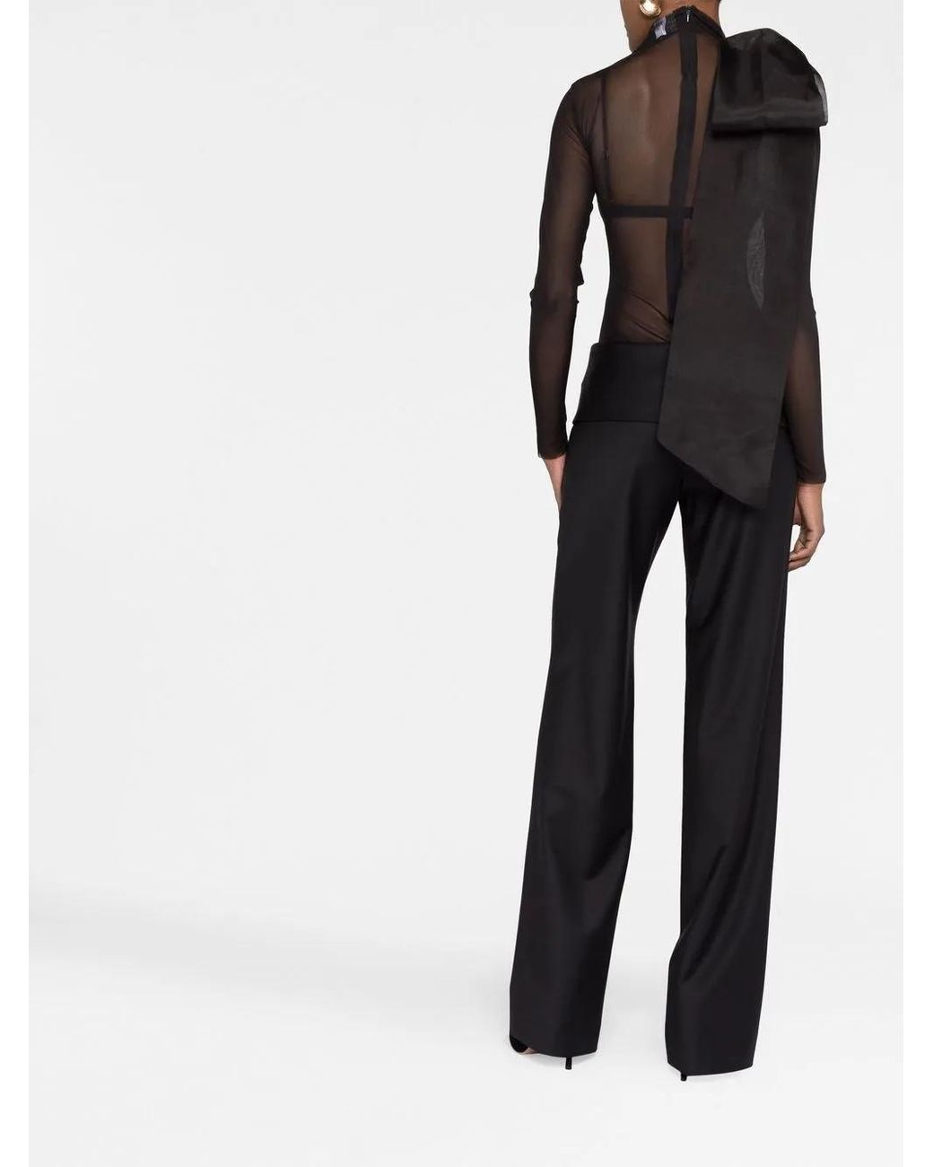Atu Body Couture Black Semi-Sheer Bow-Detail Bodysuit