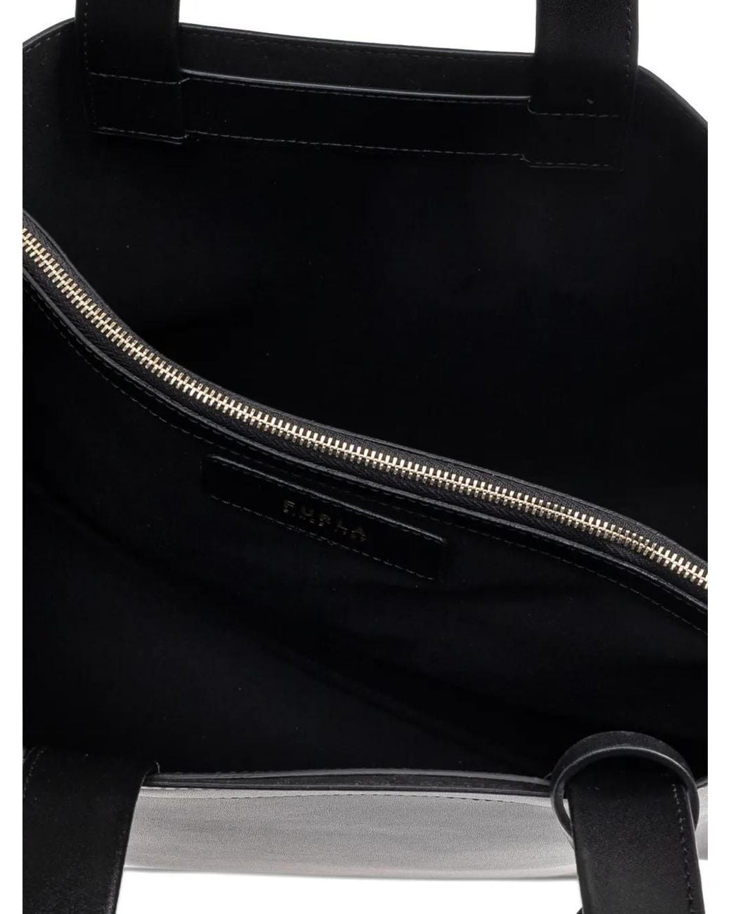 Furla Black Divide Top Handle Leather Medium Tote Bag