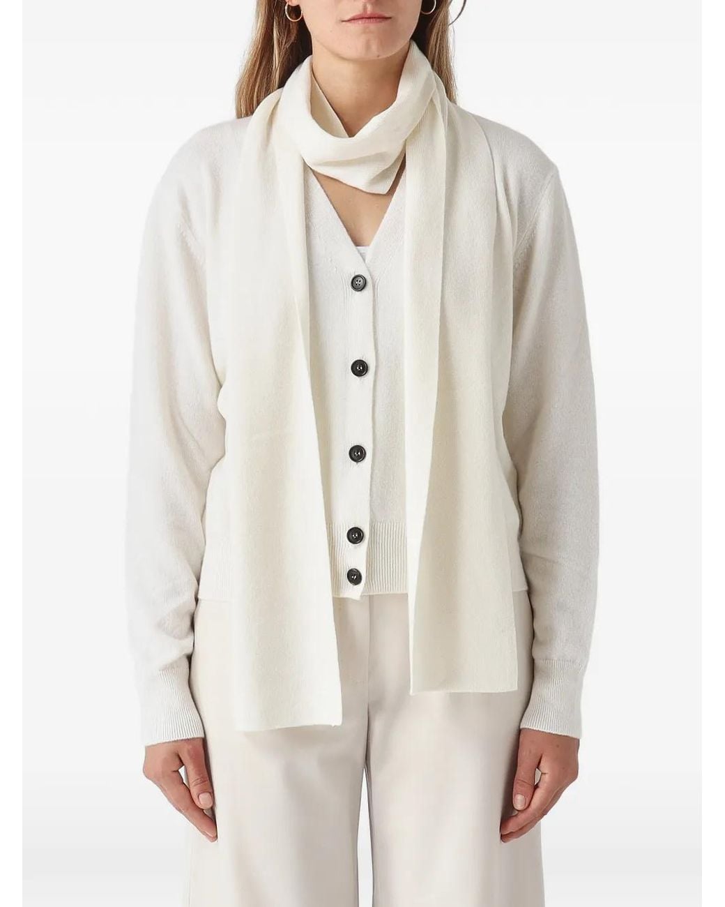 MEIMEIJ White Scarf-Detail V-Neck Cardigan