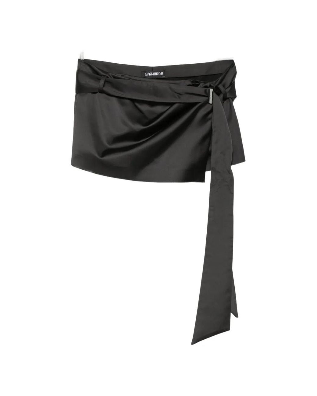 The Attico Black Mini Satin Wrap-Style Skirt