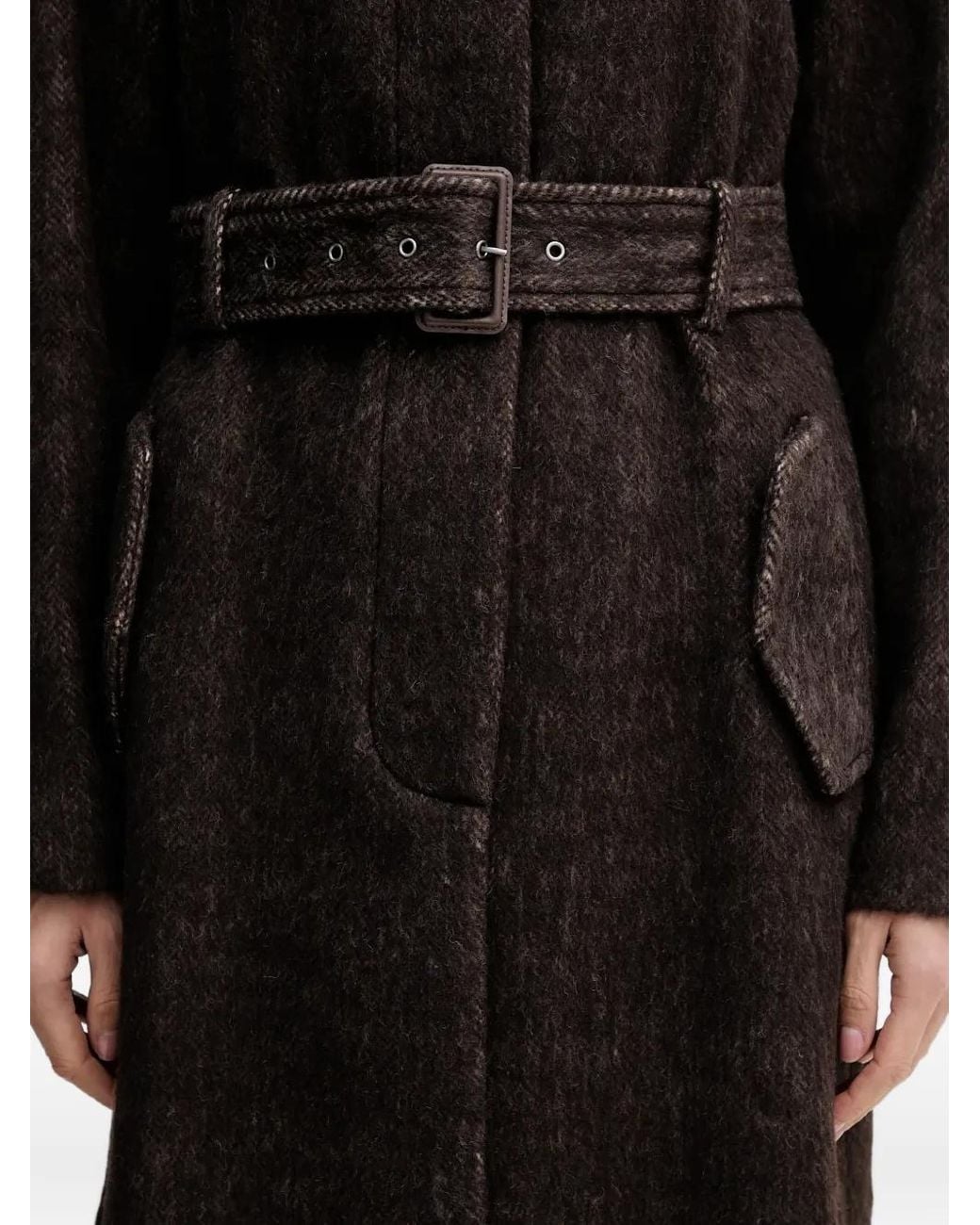 Sisley Black Belted Collared Single-Breasted Coat