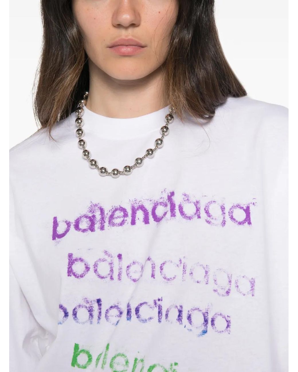 Balenciaga White Logo-Print Cotton T-Shirt