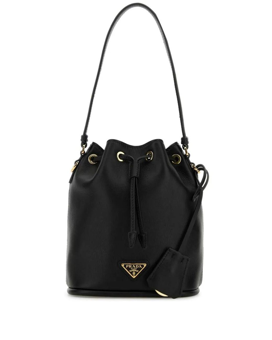 Prada Black Enamel Triangle Bucket Bag