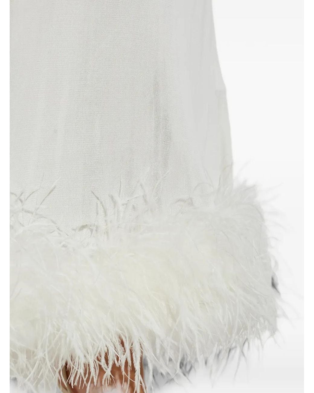 Self-Portrait White Racer-Back Feather Knit Midi Dress