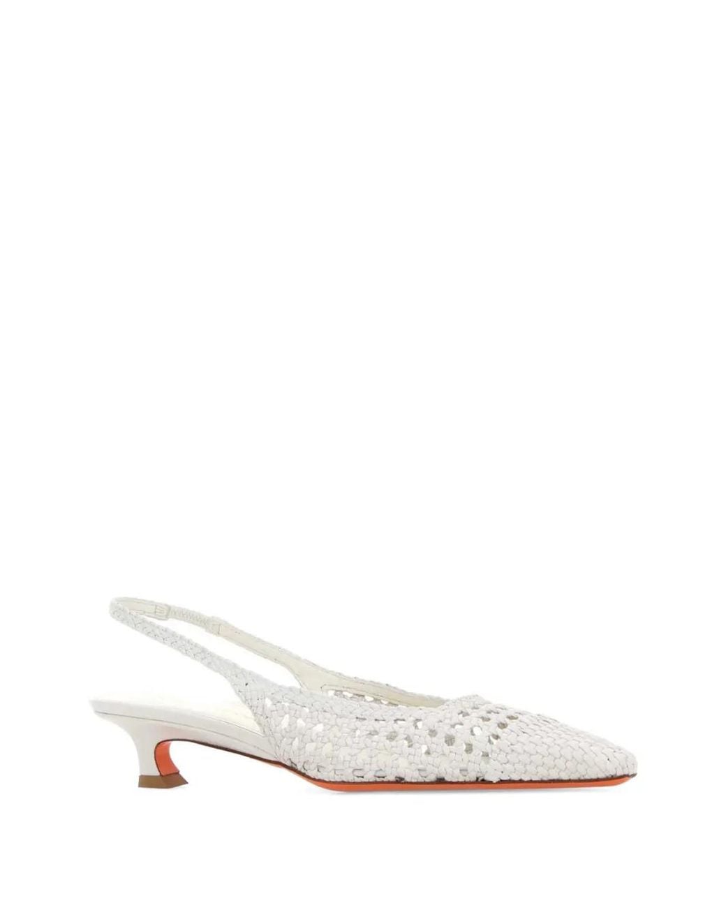 Santoni White Woven Slingback Pumps