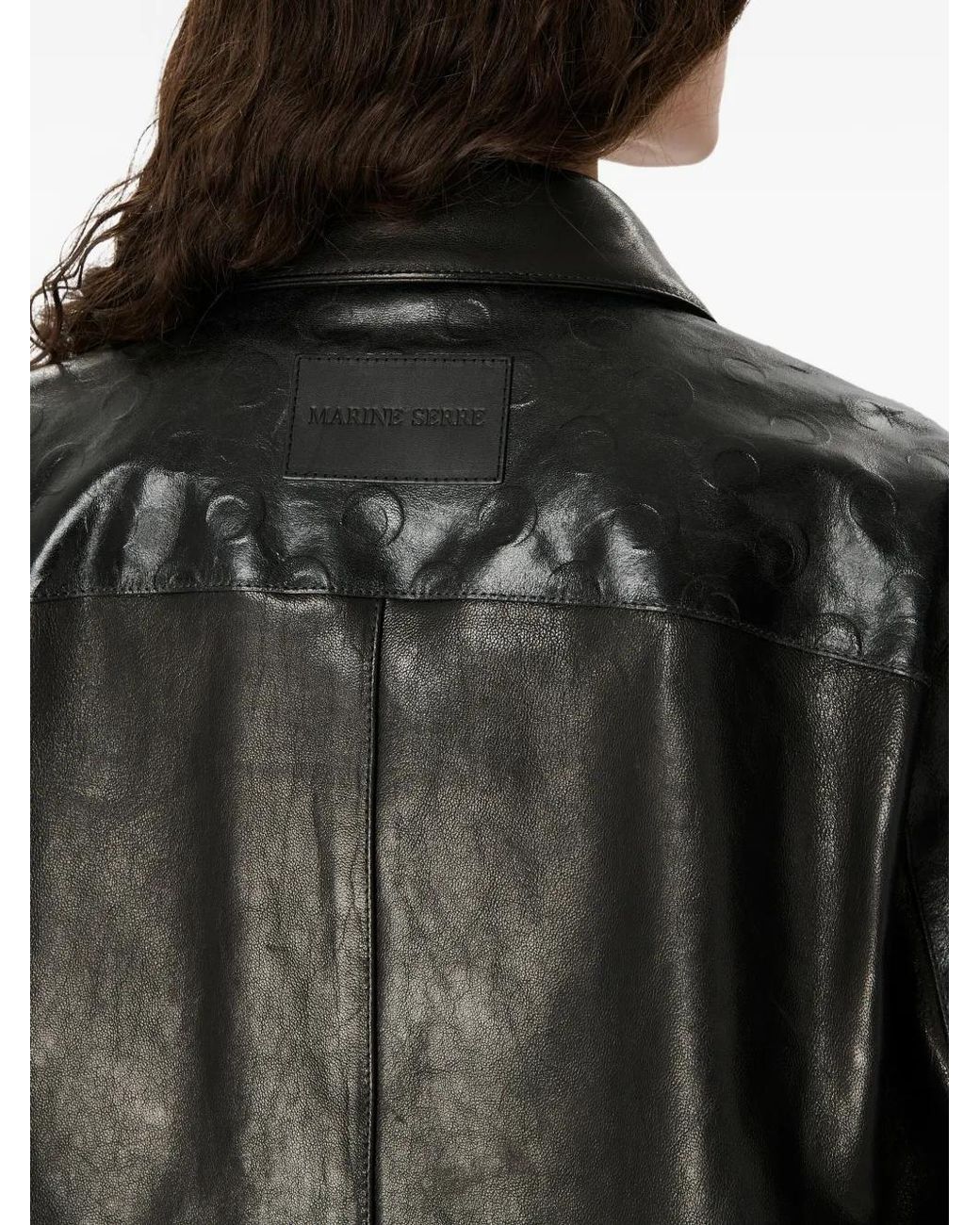 MARINE SERRE Black Glossy Moon Leather Shirt