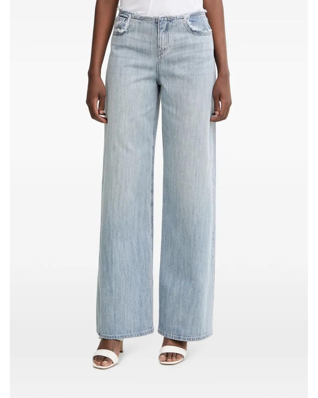 ARMANI EXCHANGE Blue Frayed-Edge Wide-Leg Jeans