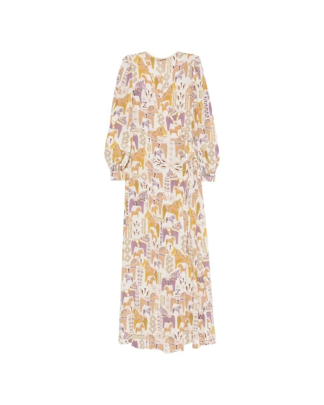 Momoní White Horse-Print Wrap Maxi Dress