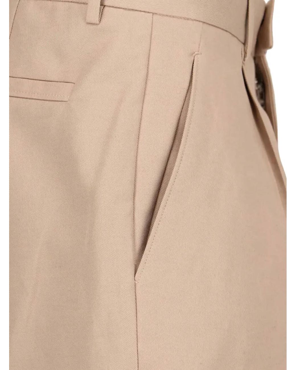 Zegna Natural Tailored Cotton Pants With Pleats for men