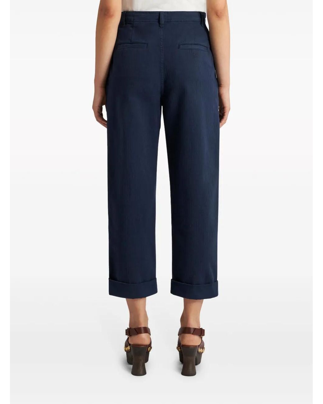 Etro Blue Cropped Herringbone-Pattern Cotton Chinos