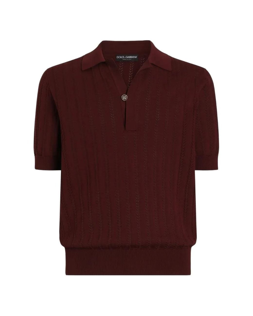 Dolce & Gabbana Red Openwork Cotton Polo Shirt for men