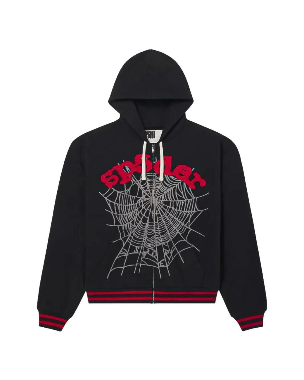 Sp5der Black Logo-Print Zip-Up Hoodie for men