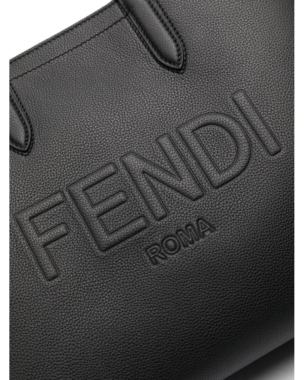 Fendi Black Roma Logo-Embossed Leather Tote Bag for men