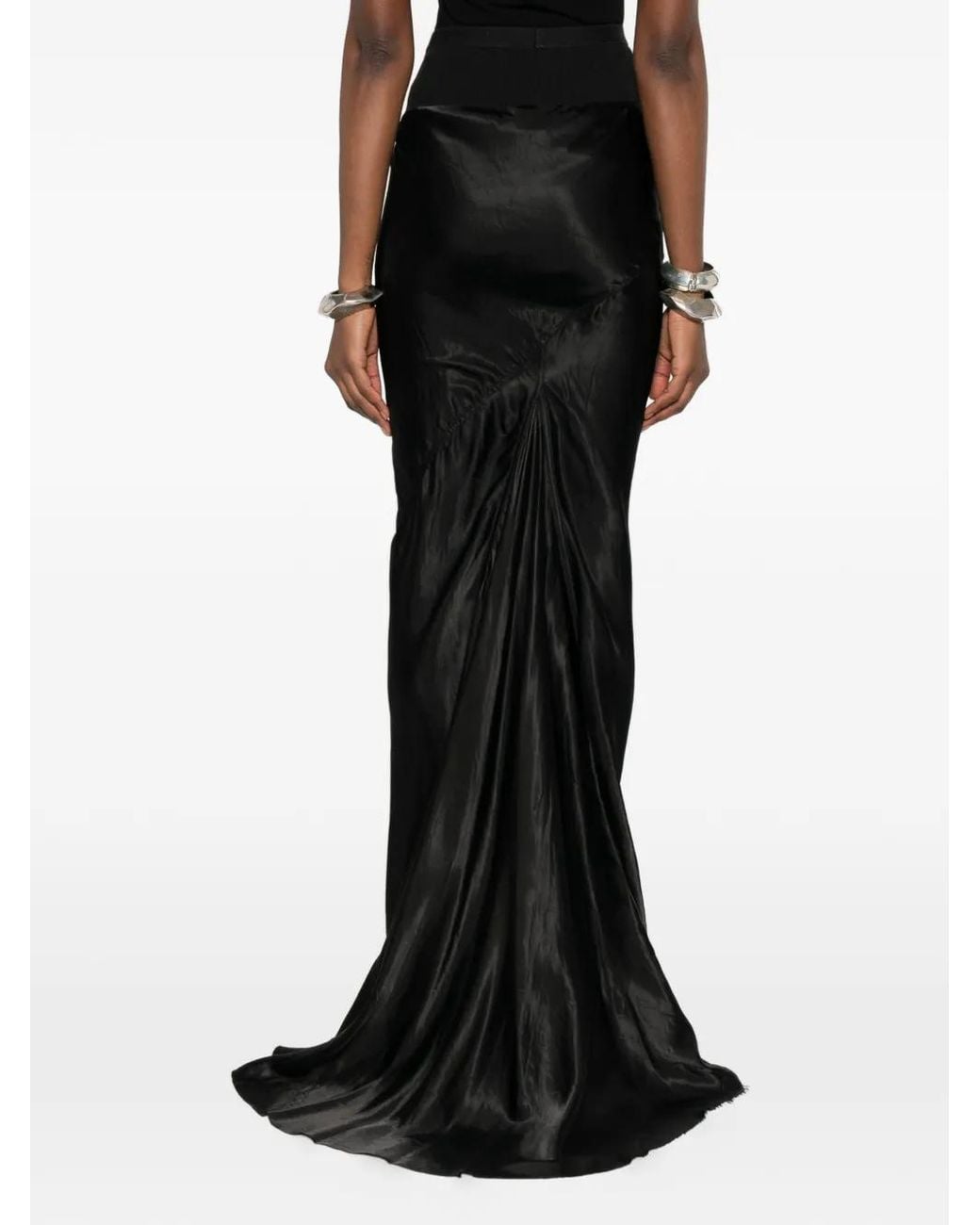 Rick Owens Black Rucked Long Skirt