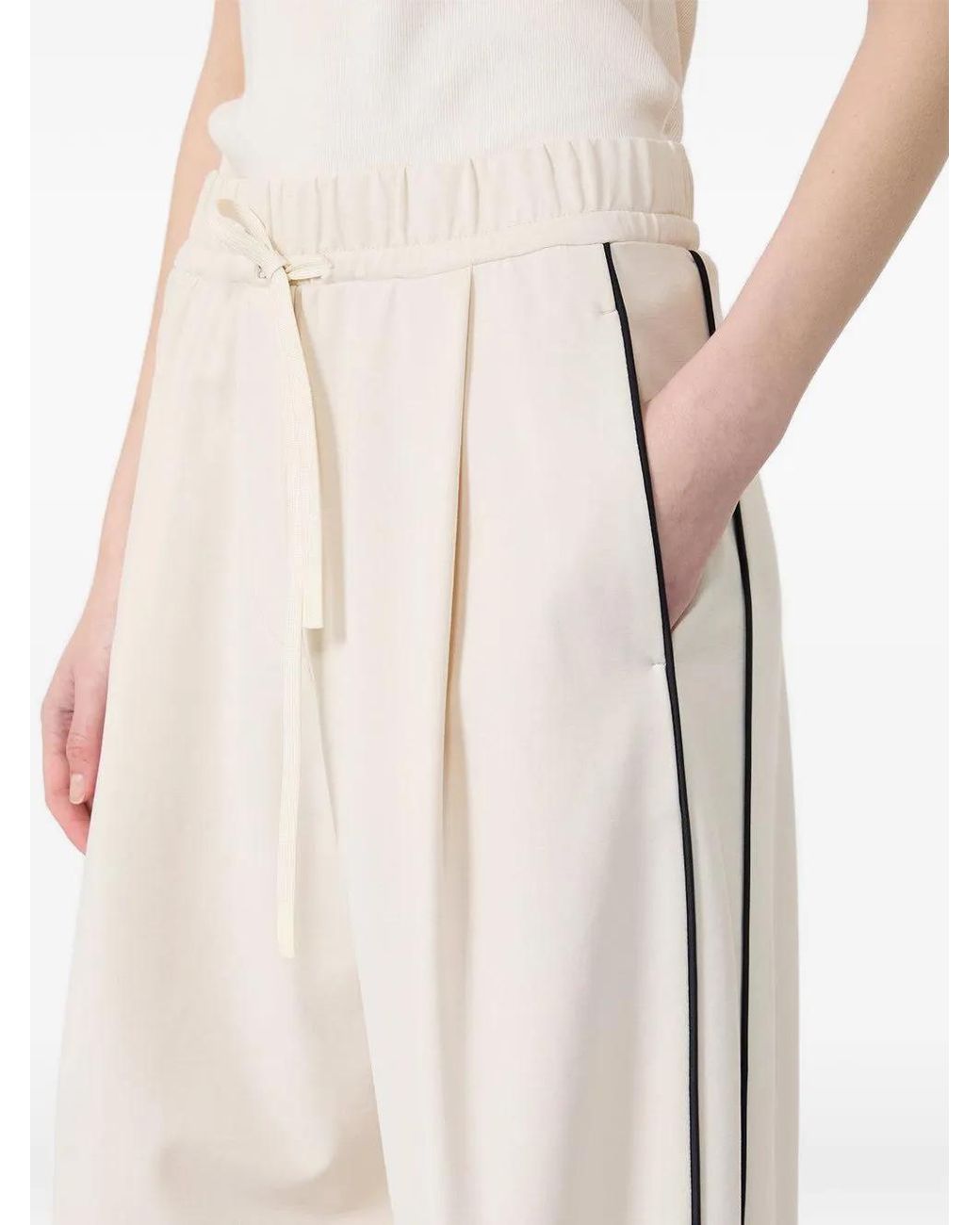 Weekend by Maxmara White Tie-Waist Side-Stripe Trousers