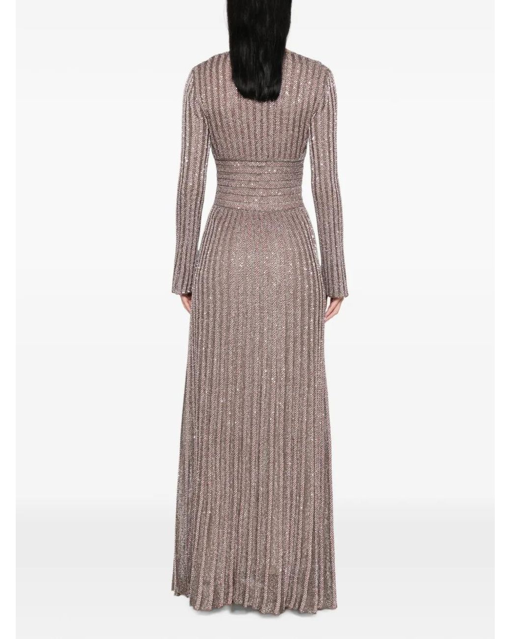 Missoni Gray Long-Sleeve Deep Neckline Maxi Dress