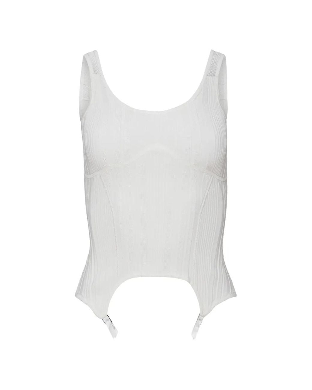 Fleur du Mal White Garter Ribbed Top