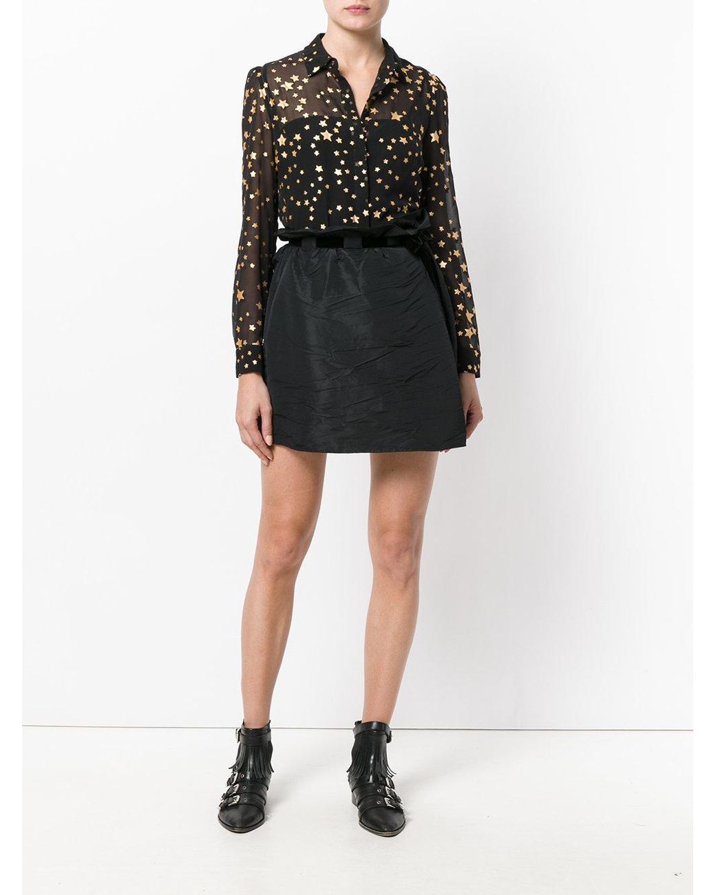 RED Valentino Layered Sheer Gold Foil Star Shirt in Black