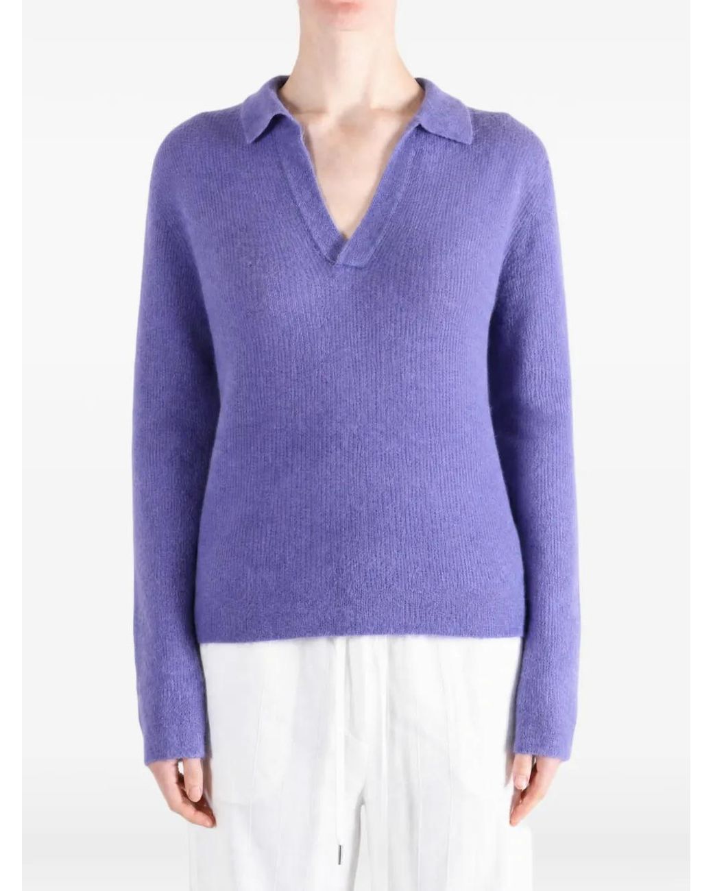 Auralee Purple Spread-Collar Knitted Top