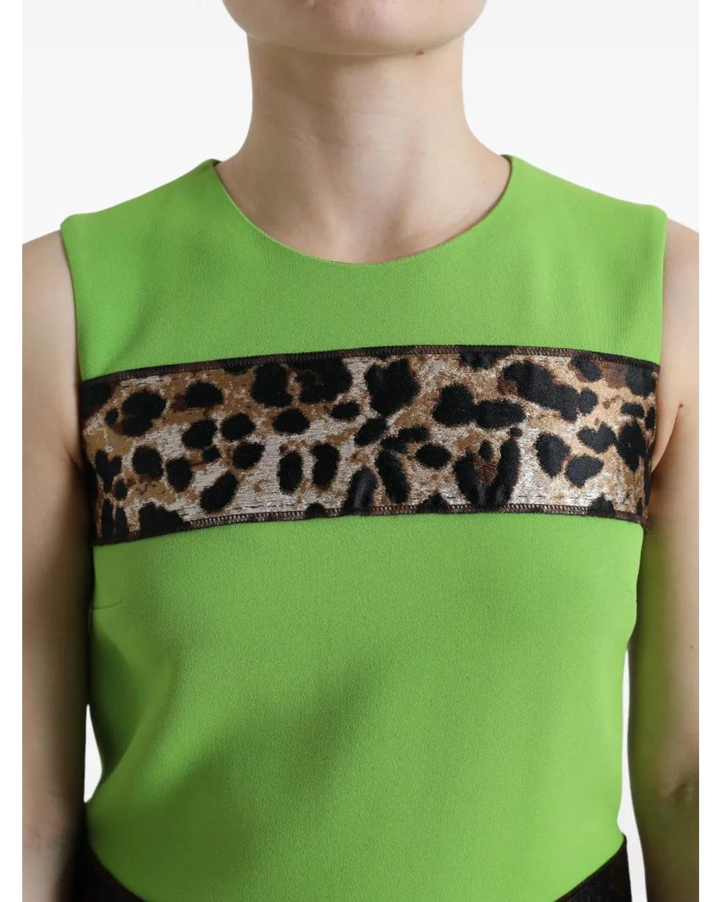 Dolce & Gabbana Green Panelled Leopard-Print Mini Dress