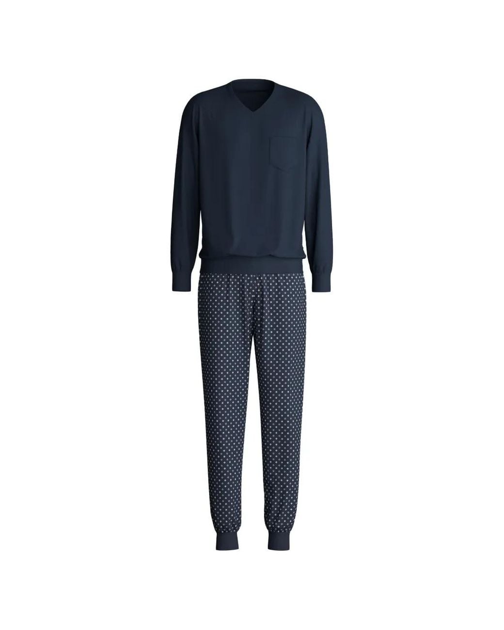 Calida Blue Chest-Pocket Patterned Pajama Set for men