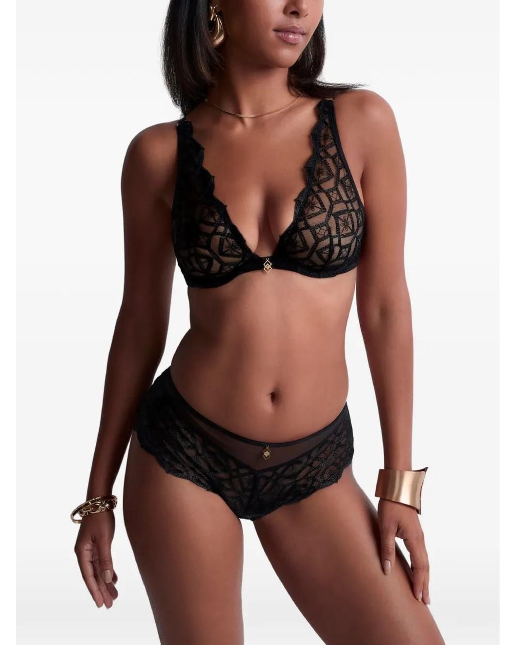 Aubade Black Sense Of Illusion Embroidered Mesh Briefs