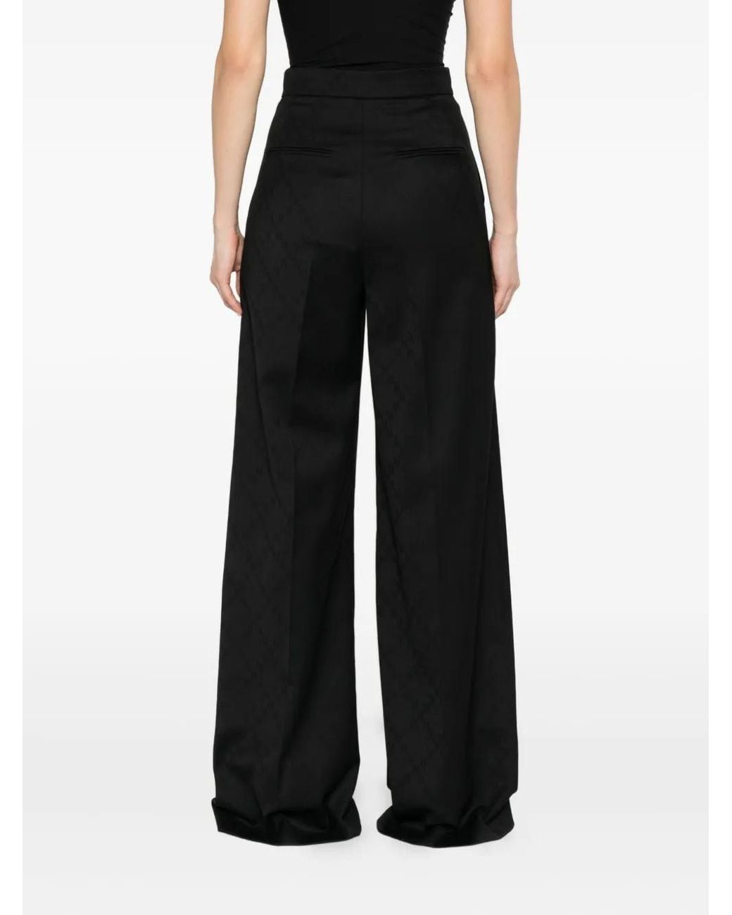 Nissa Black Pressed-Pleat Geometric-Pattern Trousers