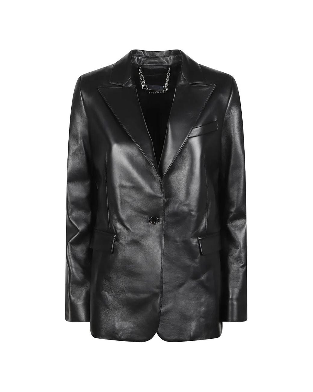 John Richmond Black Single-Breasted Leather Jacket