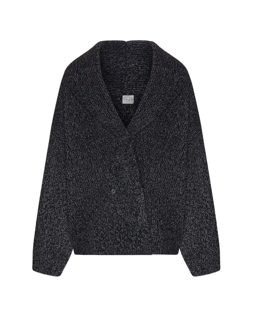 Totême Black Double-Breasted Shawl-Collar Cardigan