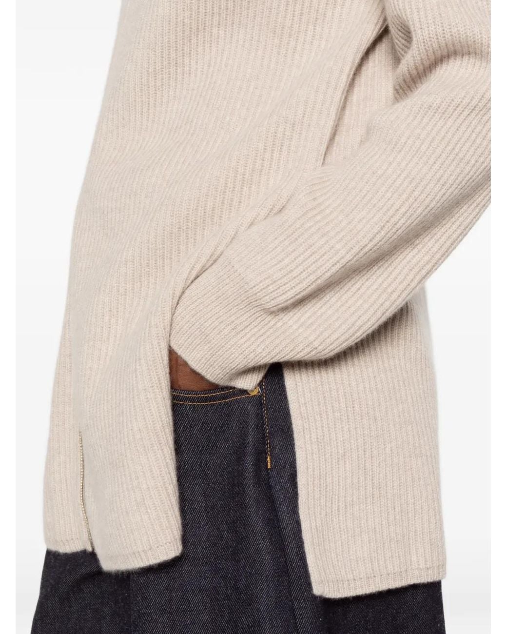 Max Mara White Ribbed-Knit Zip-Up Sweater
