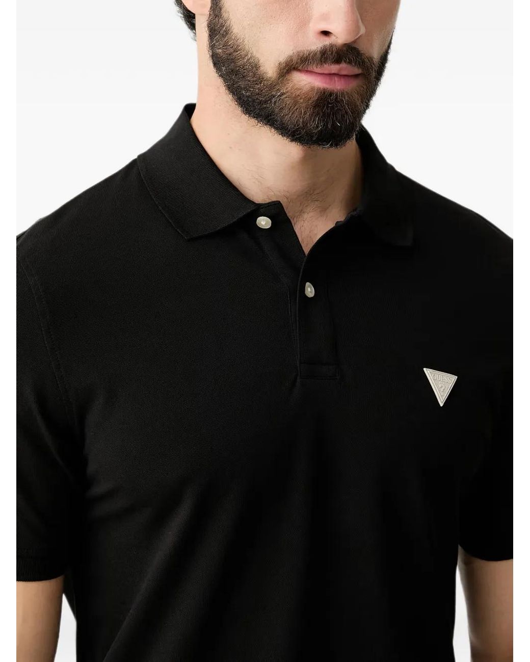 Guess Black Polo À Patch Logo for men
