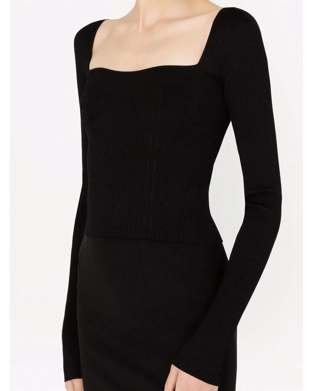 Dolce & Gabbana Black Ribbed-Knit Square-Neck Jumper