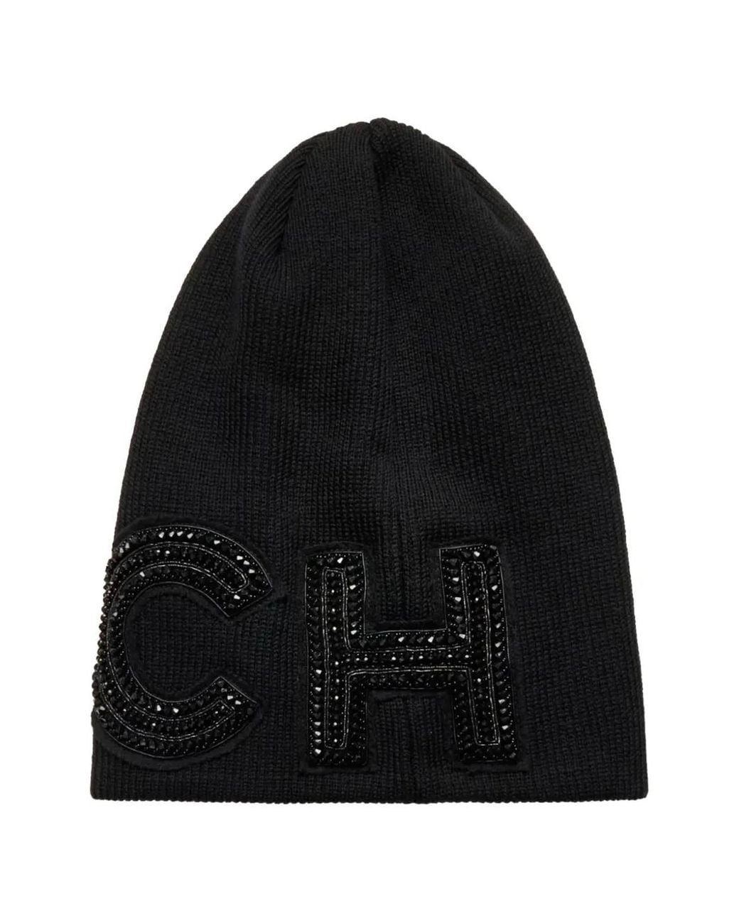 John Richmond Black Embellished Beanie Hat for men