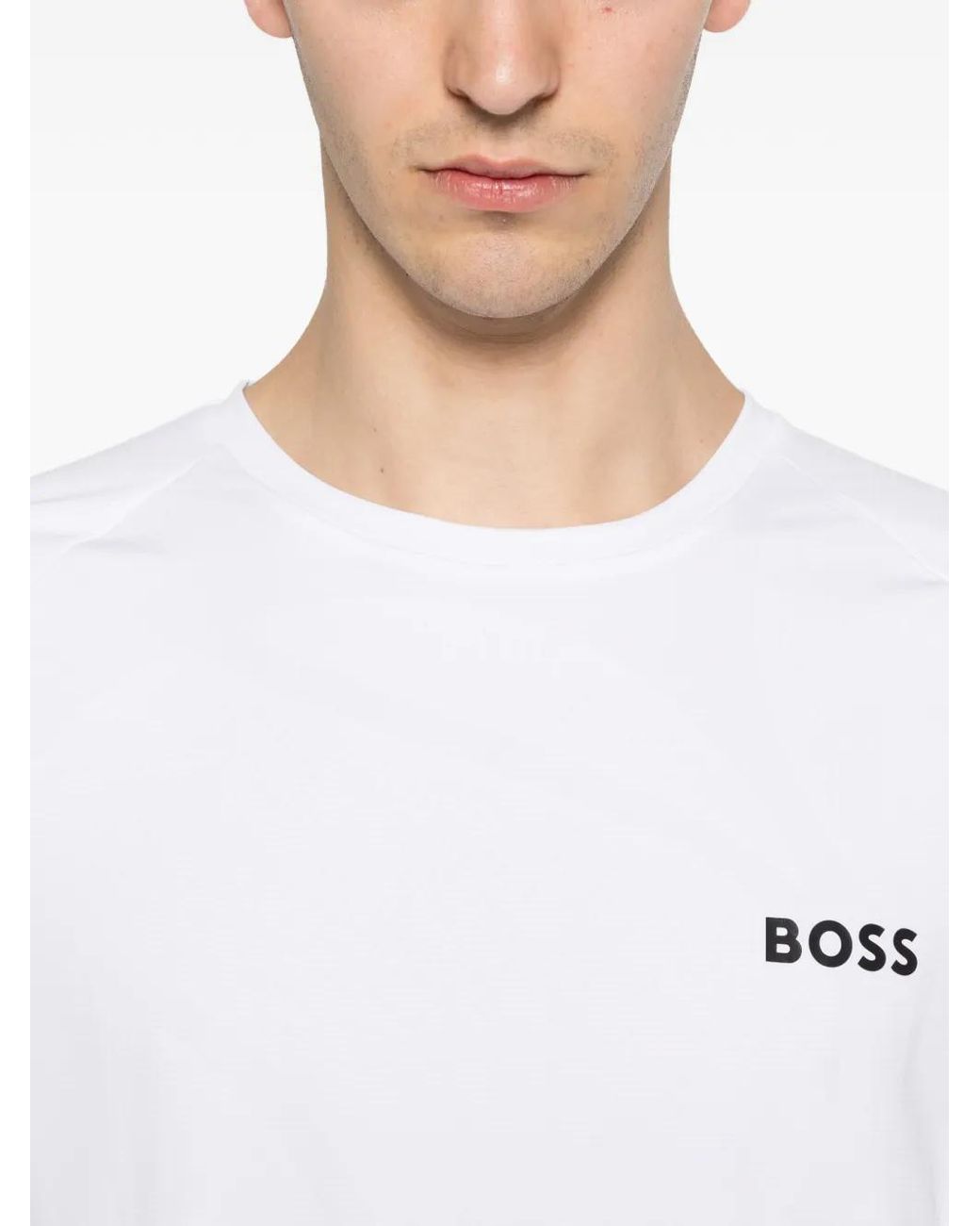 Boss White Active Slim-Fit T-Shirt With Tennis-Ball Eming for men