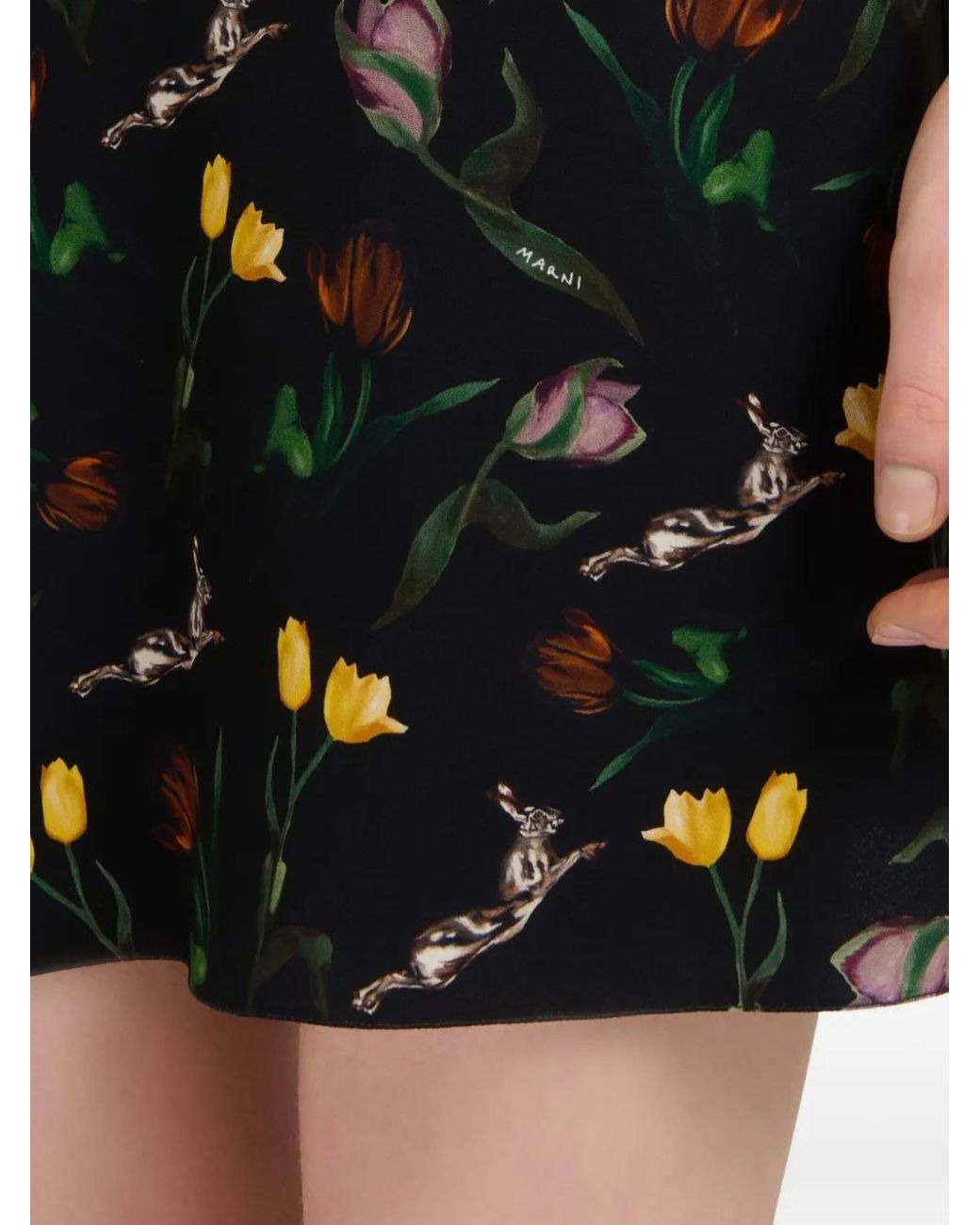 Marni Black Floral-Print Ruffled Mini Dress