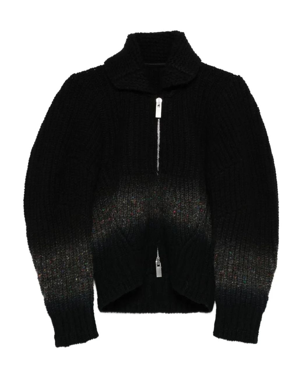 Sacai Black Zip-Front Speckled Cardigan