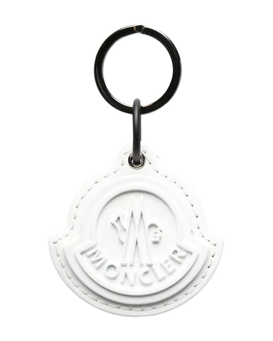 Moncler White Embossed-Logo Leather Keyring for men