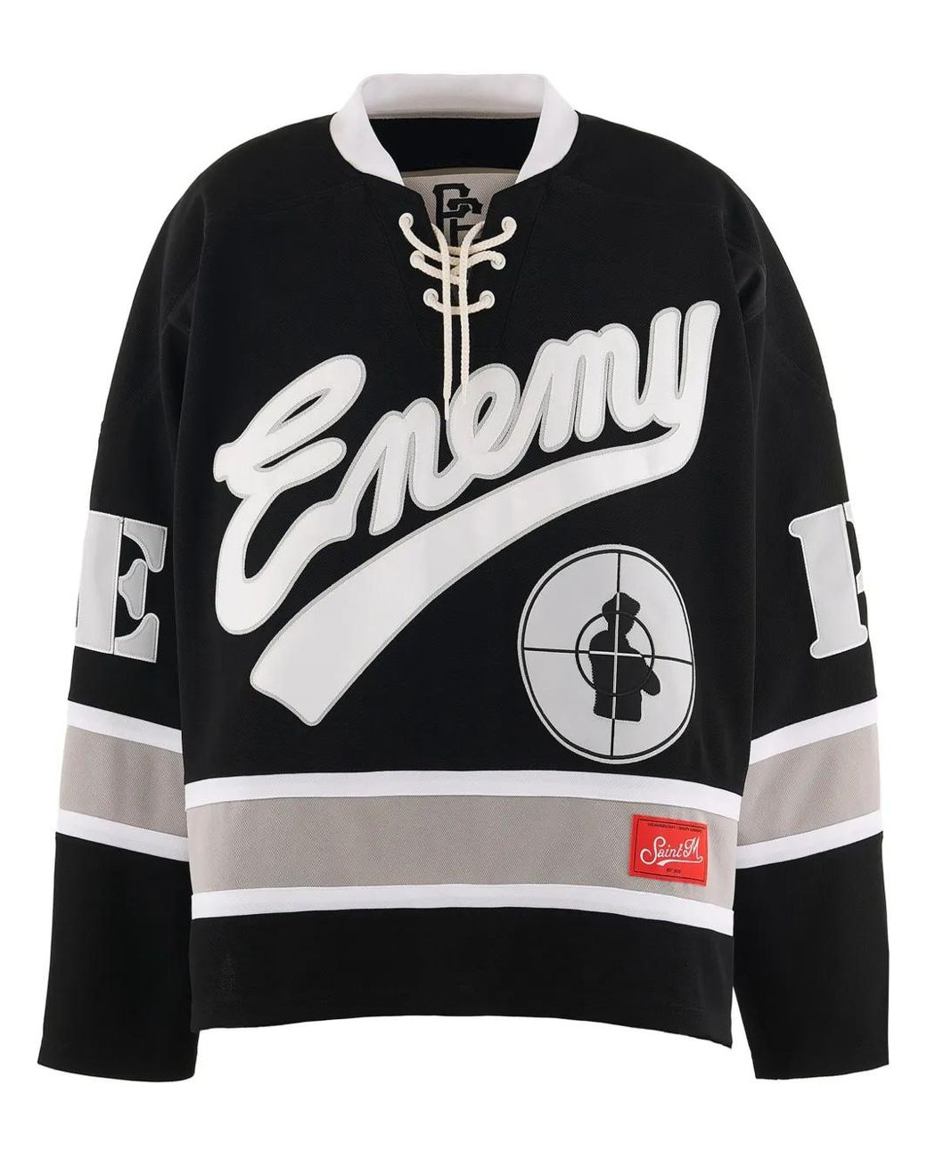 SAINT Mxxxxxx Black Public Enemy Logo-Patch Long-Sleeve T-Shirt for men
