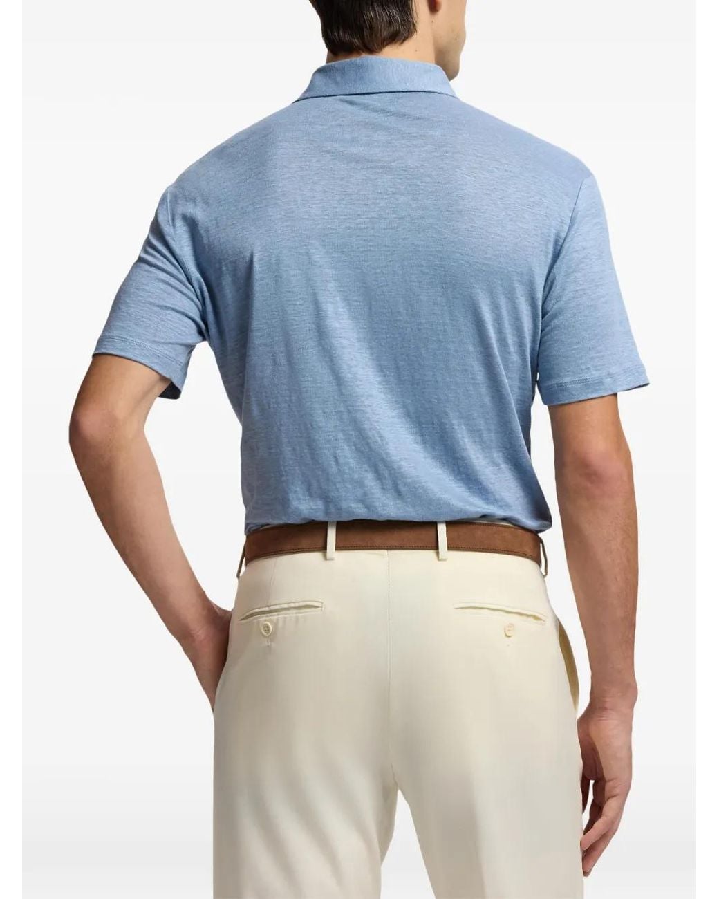 Ralph Lauren Blue Linen Jersey Polo Shirt for men