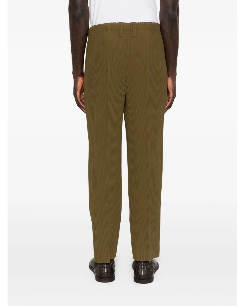 Homme Plissé Issey Miyake Green Pantalon Tuxedo À Design Plissé for men