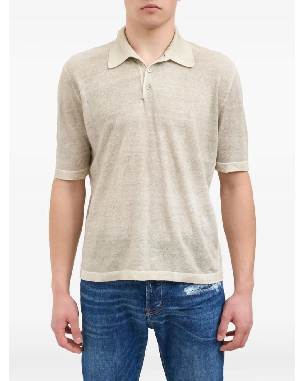 Avant Toi Blue Hand-Painted Polo Shirt for men