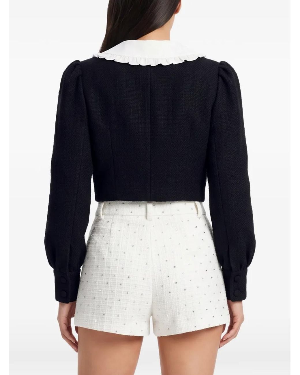 ShuShu/Tong Blue Ruffled-Collar Puff-Sleeve Cropped Jacket
