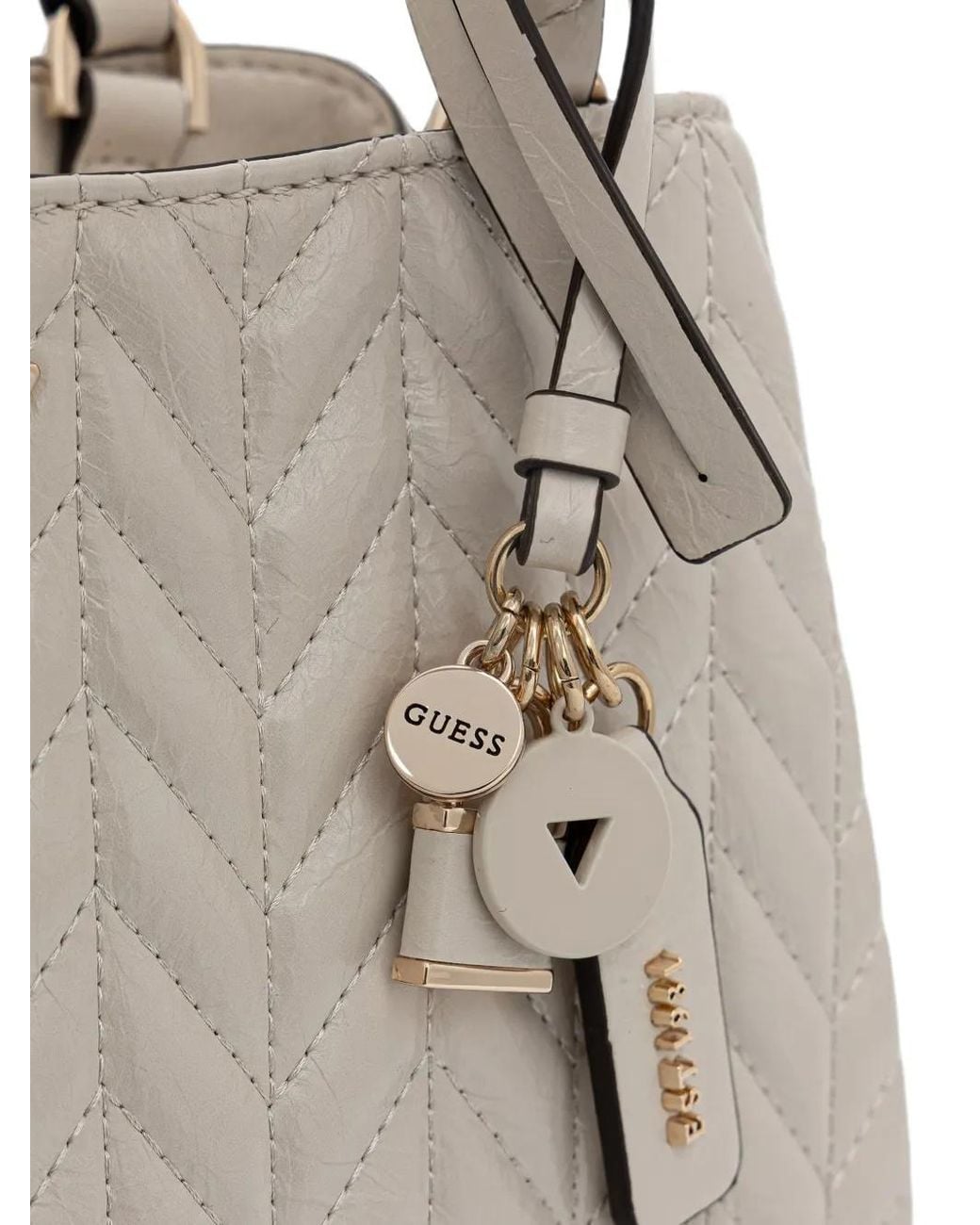 Guess Natural Sac Cabas Matelassé Cheryl À Plaque Logo