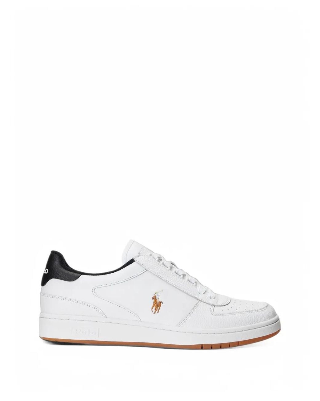 Polo Ralph Lauren White Logo-Embroidered Leather Sneakers for men
