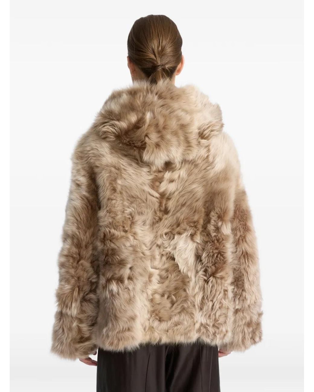 Yves Salomon Natural Reversible Hooded Shearling Jacket