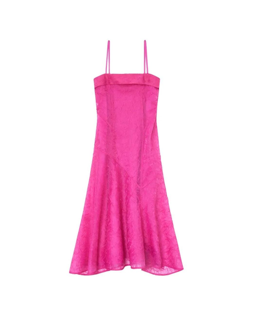 Ganni Pink Robe Mi-Longue À Bretelles Asymétriques