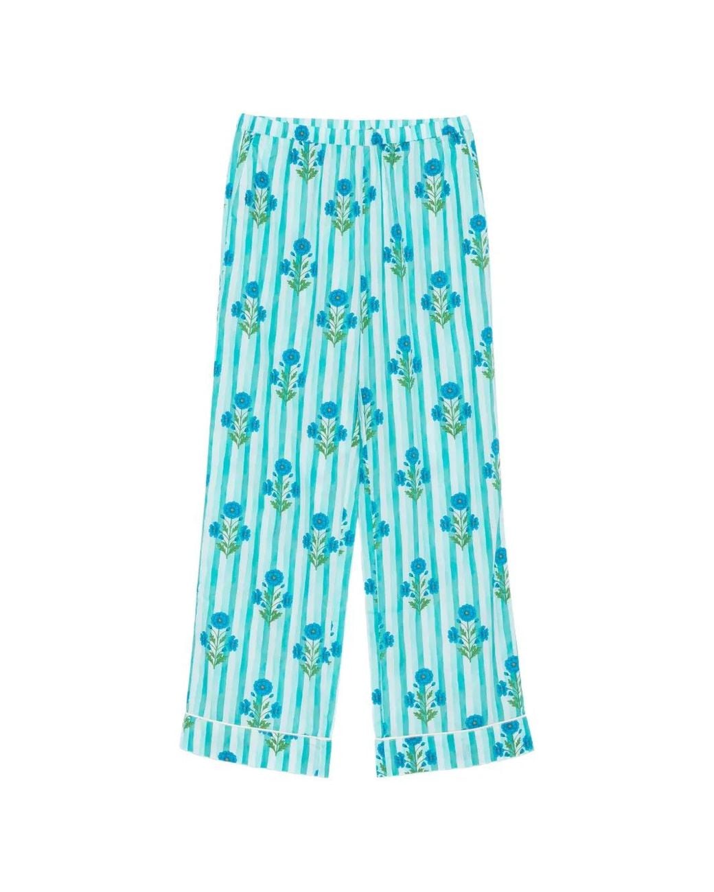 Mc2 Saint Barth Blue Inessa Floral-Print Striped Trousers