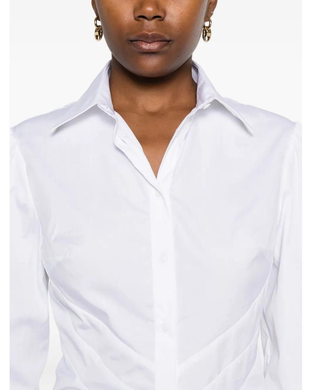 Ermanno Scervino White Ruched-Panel Collared Shirt