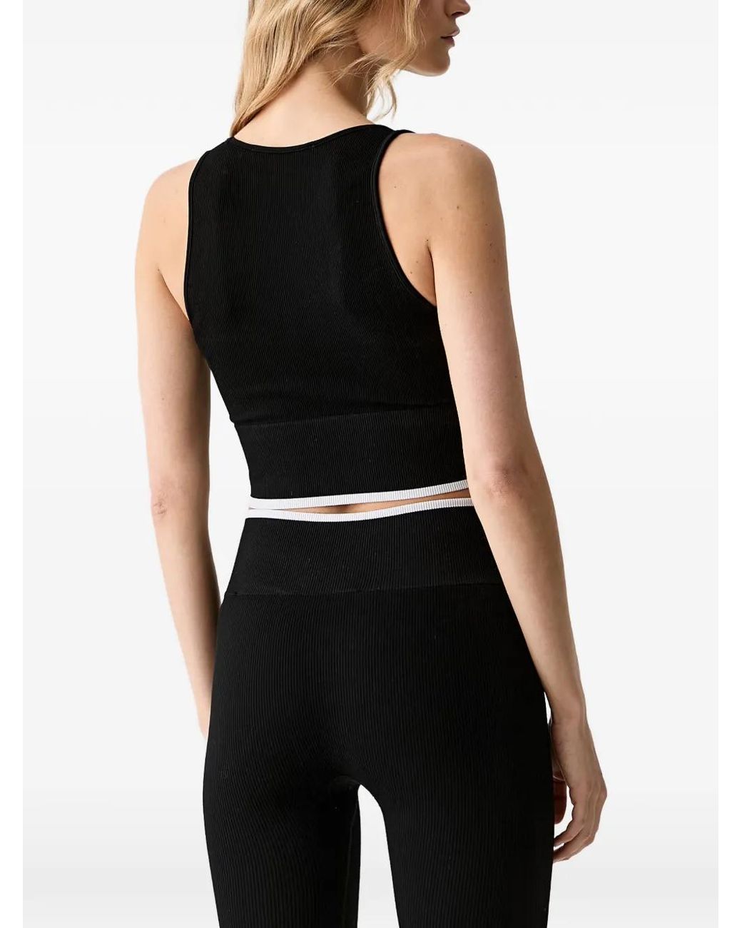 Karl Lagerfeld Black Logo-Patch Ribbed-Knit Top
