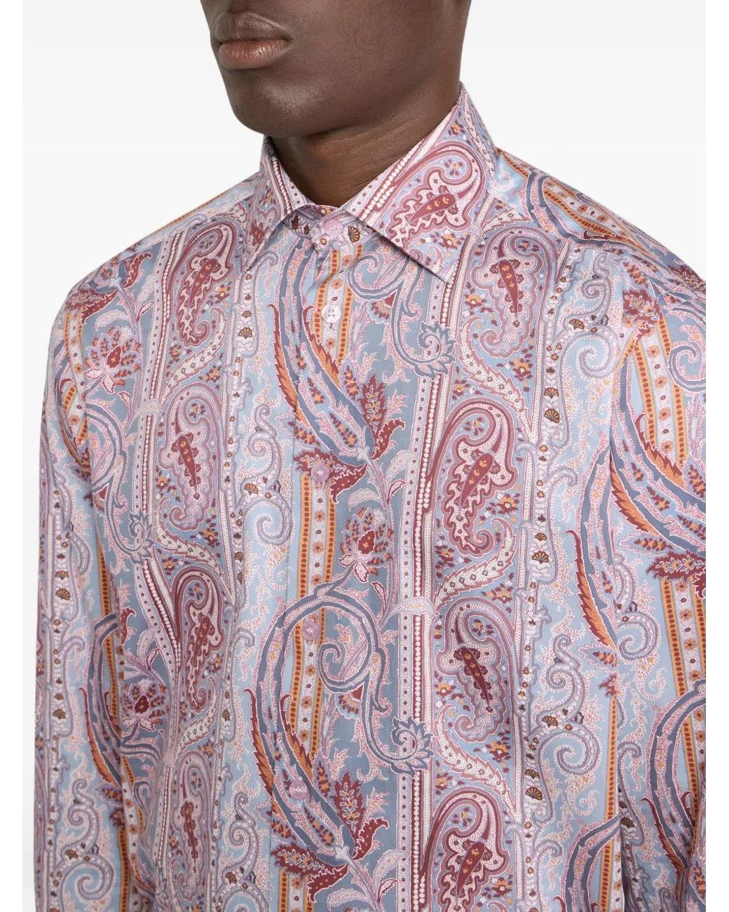 Etro Pink Paisley Cotton Satin Shirt for men